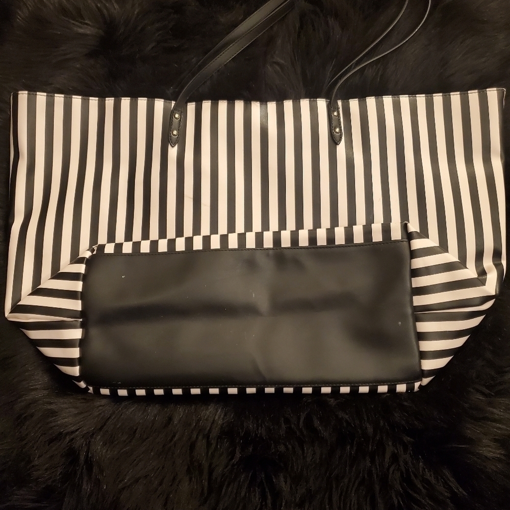 VICTORIA'S SECRET LARGE BLUSH PINK & BLACK STRIPED SHOPPER TOTE BAG #5 - Picture 3 of 10